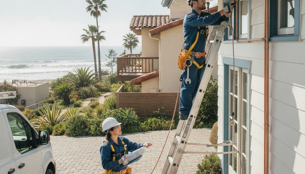 Professional plumber repairing a leak in Escondido, CA for residential plumbing service