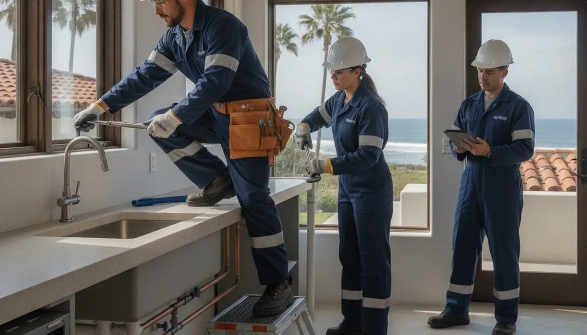 Escondido, CA plumber repairing a pipe for residential plumbing service