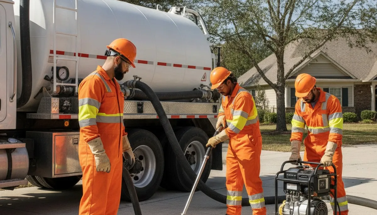 Septic pumping service truck for Escondido, CA homes on call for plumbing repairs